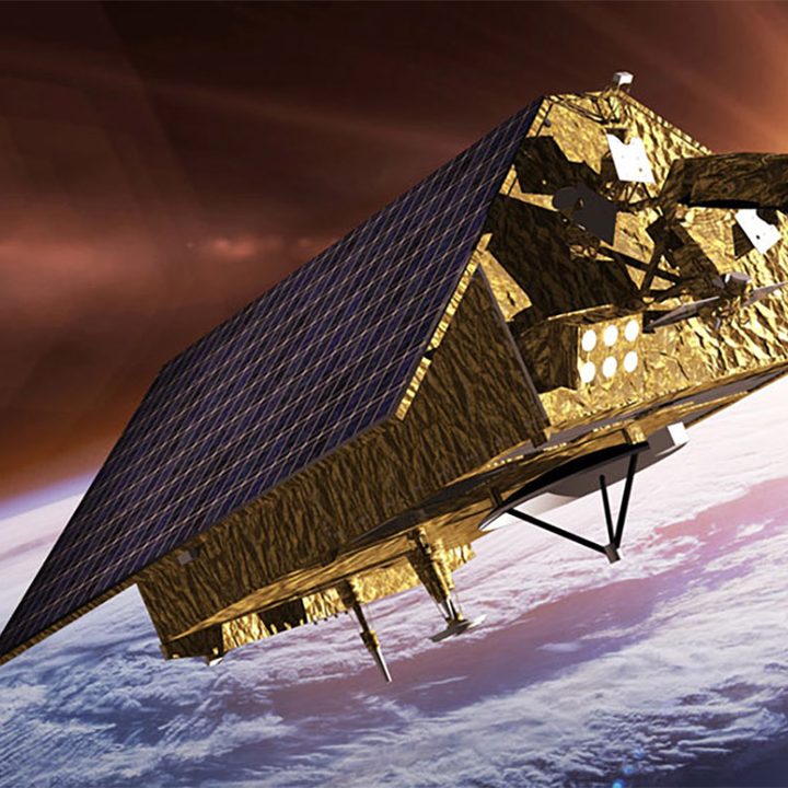 An artist's rendering of the Sentinel-6 Michael Freilich satellite.