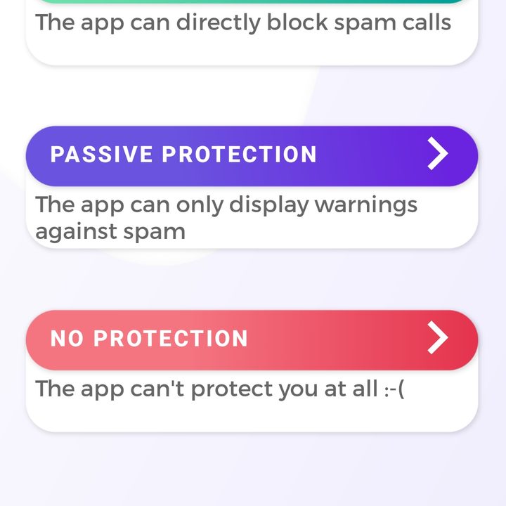Should I Answer app showing choosing level of protection.