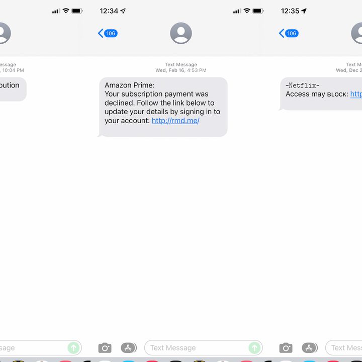 Examples of SMS spam.
