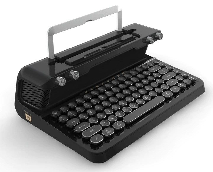 The typewriter keyboard at an angle.
