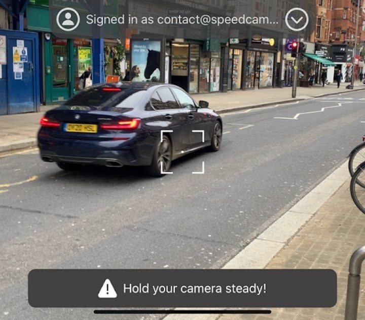 A screen capture of the Speedcam Anywhere app.