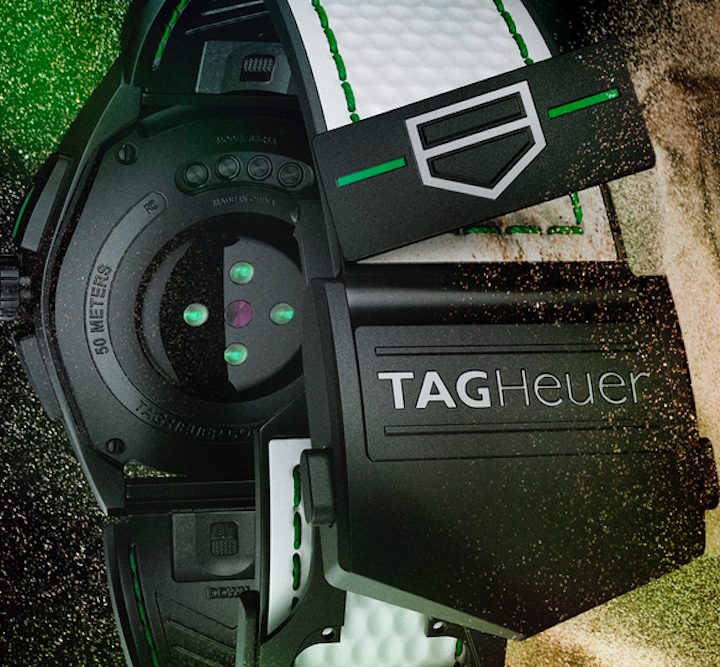 Tag Heuer Connected Calibre E4 Golf Edition clasp with ball marker attachment.