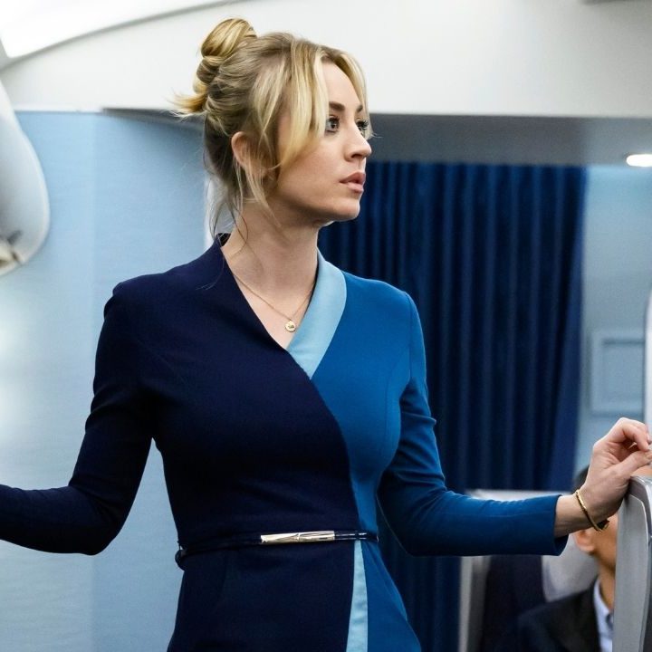 Cassie on a plane in The Flight Attendant season one.