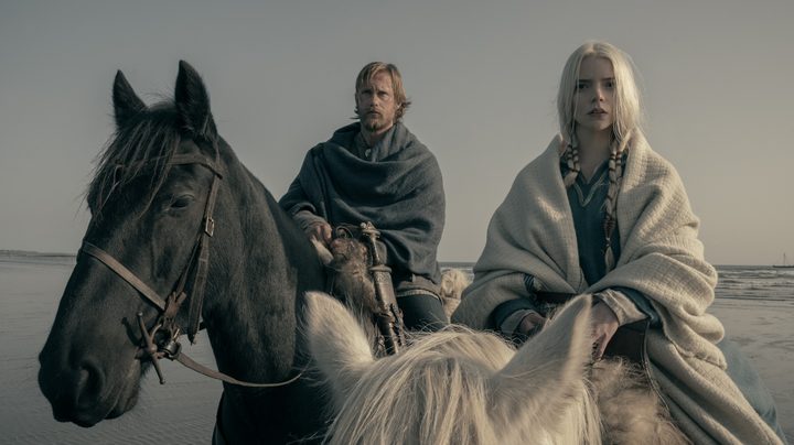 Alexander Skarsgård and Anya Taylor-Joy ride across Iceland in The Northmen.