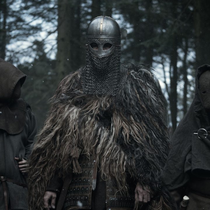 Masked Vikings patrol the woods in The Northmen.