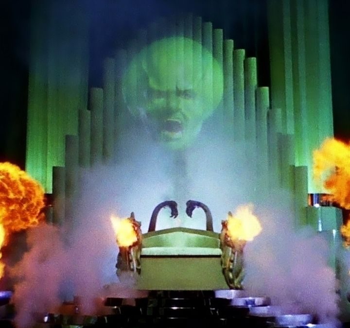 The Wizard as a giant head in The Wizard of Oz.