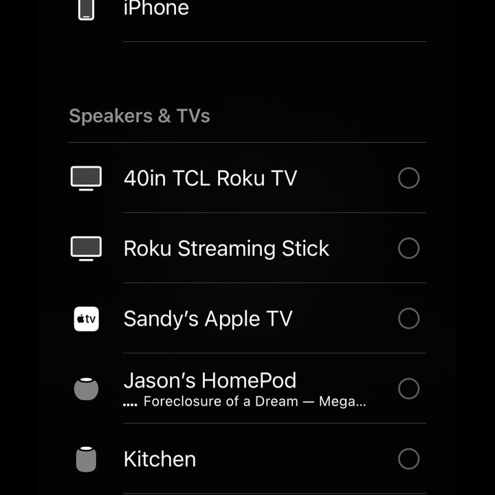 Devices available for AirPlay in the TV app.