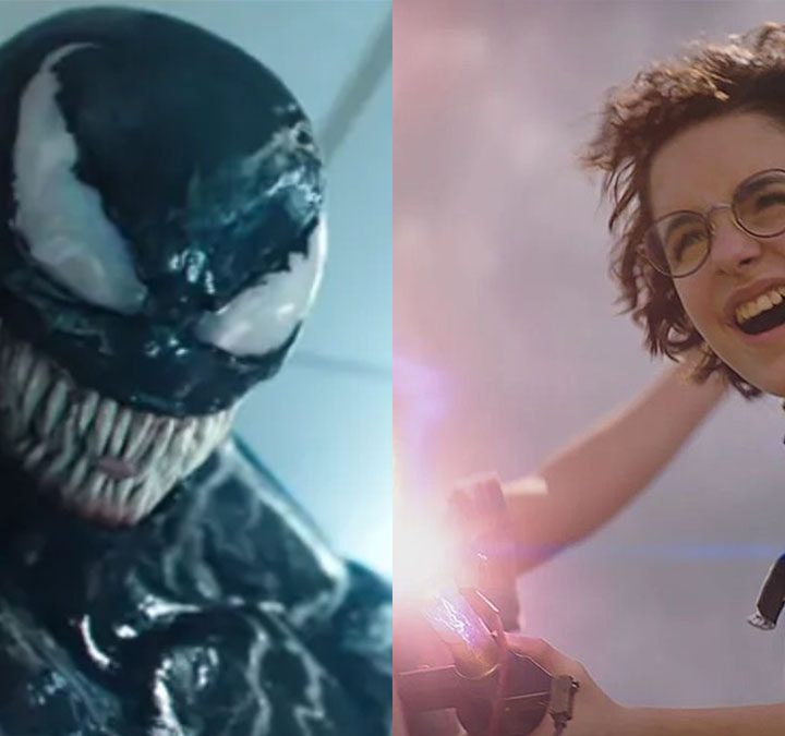 Tom Hardy and Mckenna Grace in Venom and Ghostbusters: Afterlife.