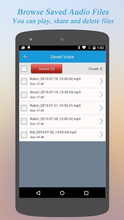 Voice Changer app add/delete pane.
