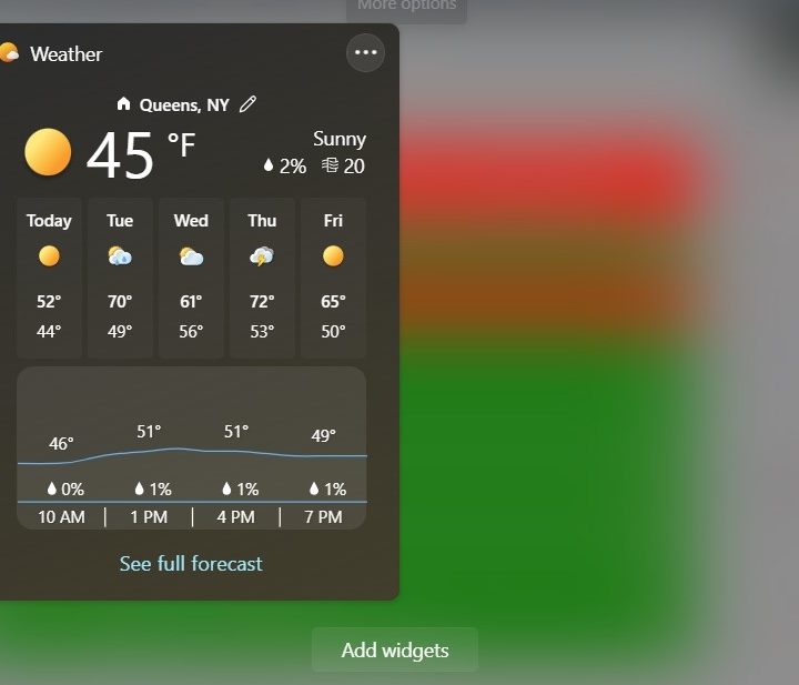 The weather widget in Windows 11