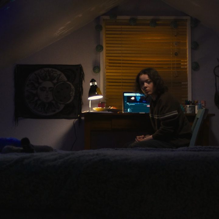 Anna Cobb sits alone in her room with her laptop.