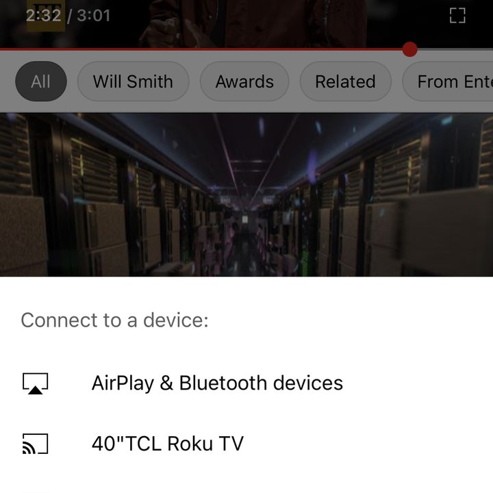 AirPlay and Bluetooth with devices available in the YouTube app.