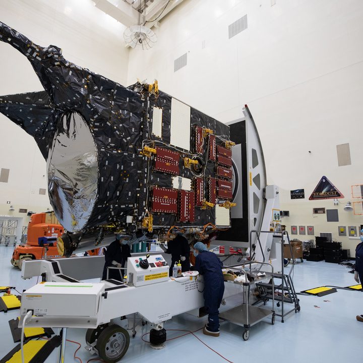 The Psyche spacecraft sits in the Payload Hazardous Servicing Facility at NASA’s Kennedy Space Center in Florida.
