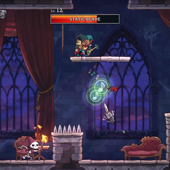 A bard shoots music notes.