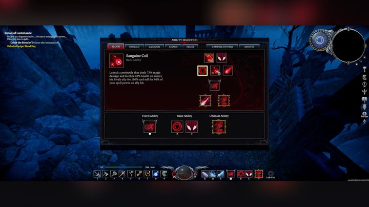 A skill tree of blood abilities.