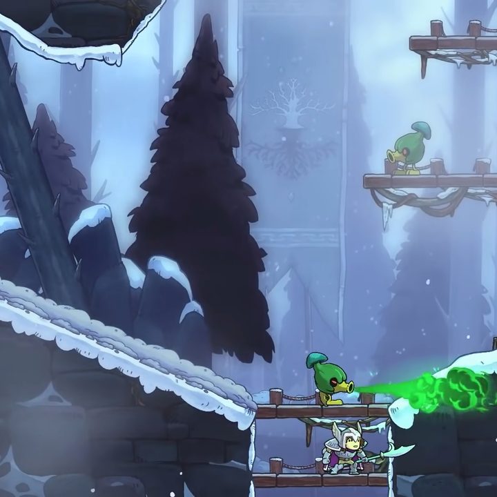 A knight hiding under a wooden platform.