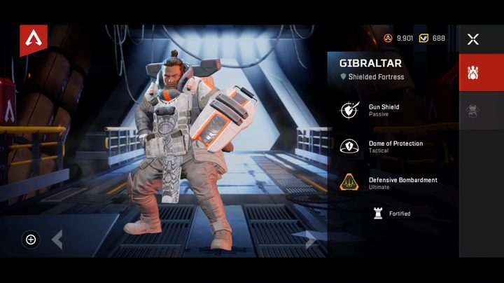 Gibaltar standing in a hangar.