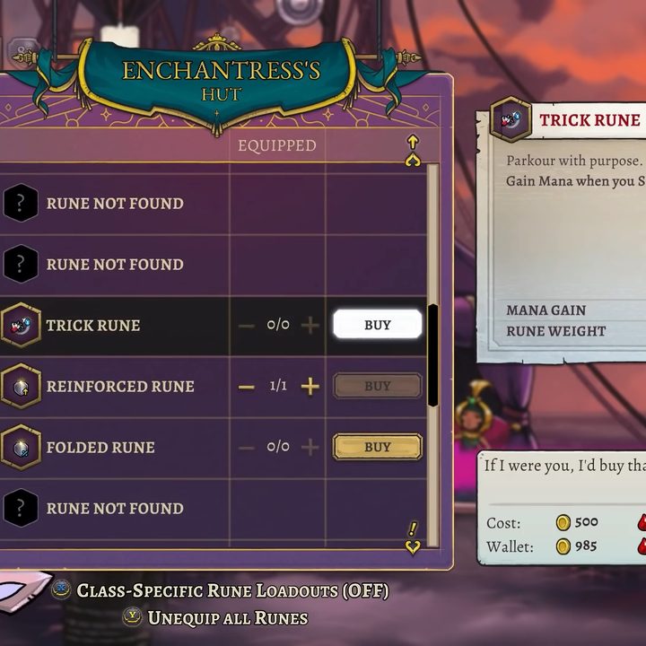 Buying runes from an enchantress.