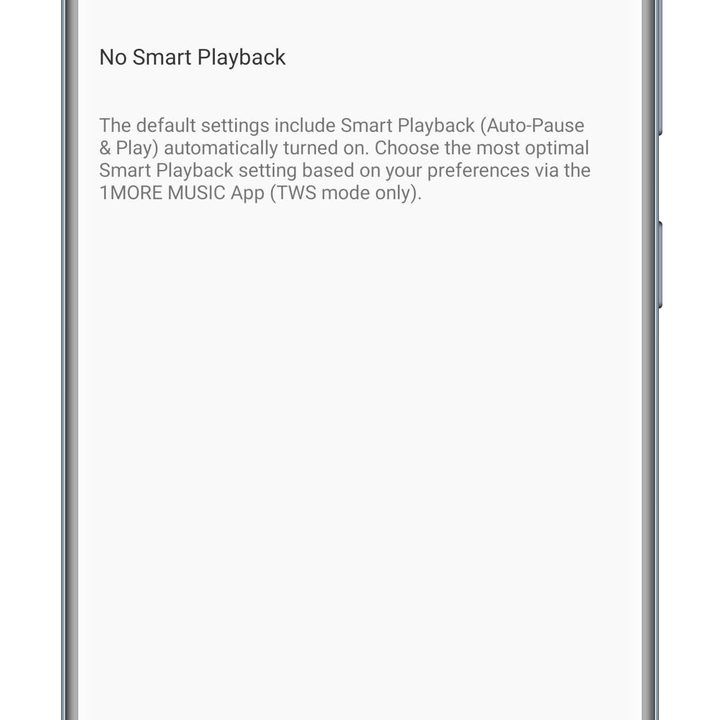 Screenshot of the 1More Music app, showing the smart playback options.