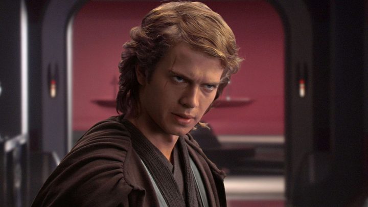 Anakin Skywalker stares at someone in Star Wars: Revenge of the Sith.