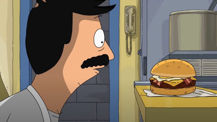 Bob and his practice burger in The Bob's Burgers Movie.