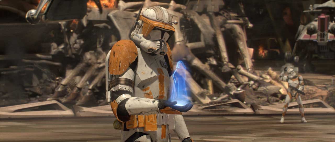Commander Cody receives Order 66 in a scene from Star Wars: Episode III--Revenge of the Sith