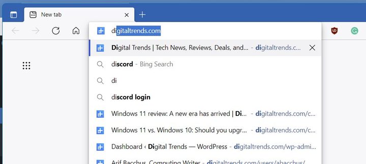Editing the URL in Microsoft Edge.