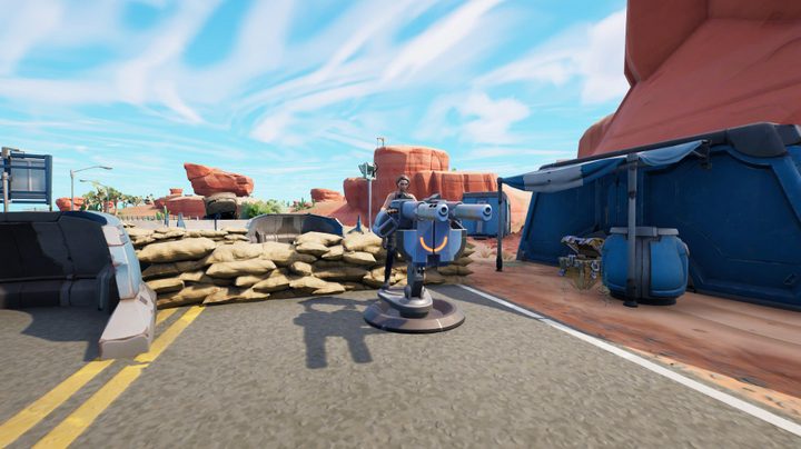 Player using mounted turret in Fortnite.