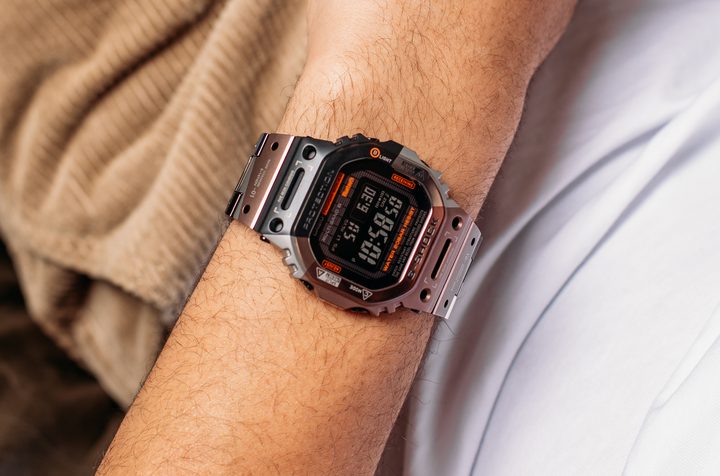 Casio G-Shock GMW-B5000TVB watch on a man's wrist.