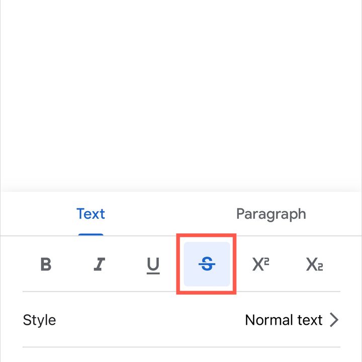 Strikethrough button in the format options.