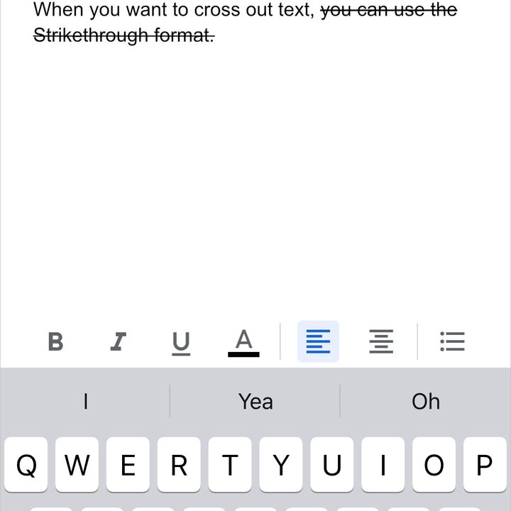 Strikethrough in the Google Docs mobile app.