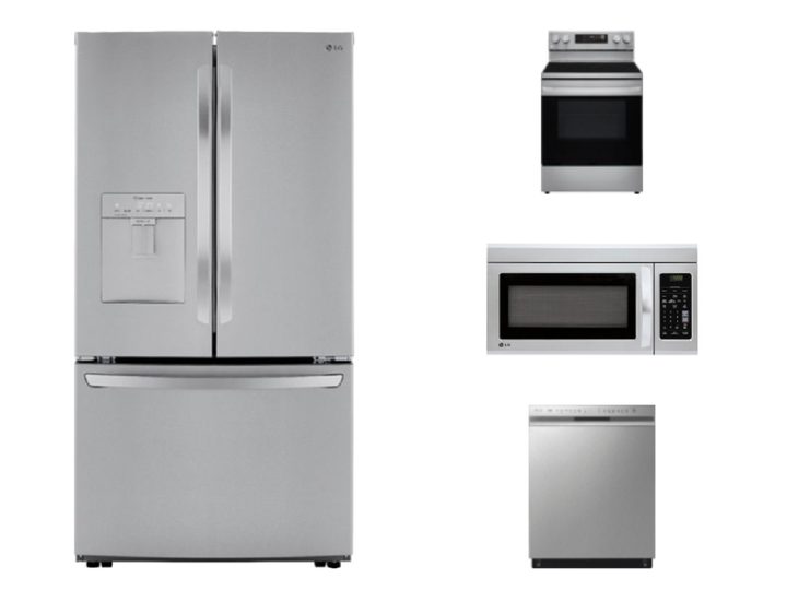 An appliance package from LG that includes a three-door smart refrigerator.