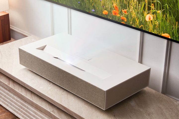 The LG CineBeam HU915QE ultra short throw 4K laser projector.