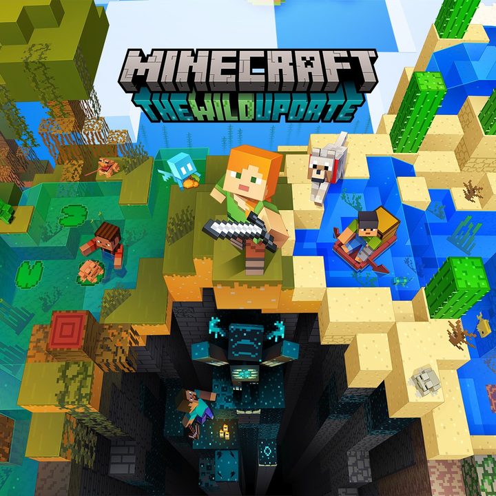A minecraft character near a swamp and cave.