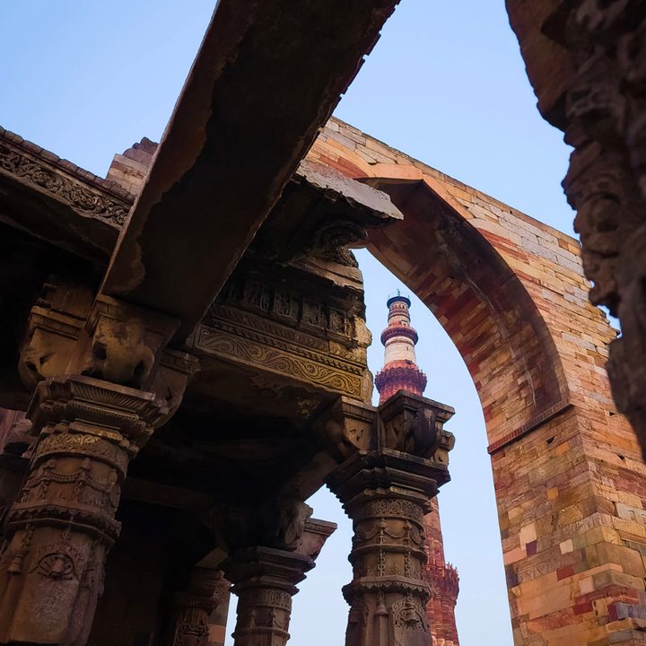 Edited image of a structure Indian monument Qutub Minar shot on the Samsung Galaxy S22 Ultra in RAW.