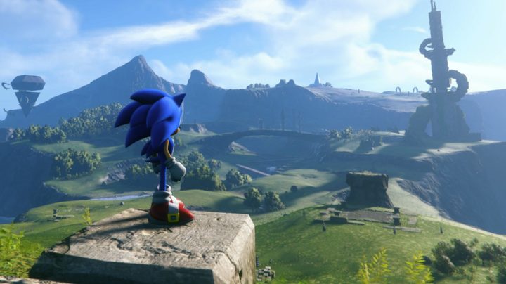 Sonic stares at a landscape in Sonic Frontiers.