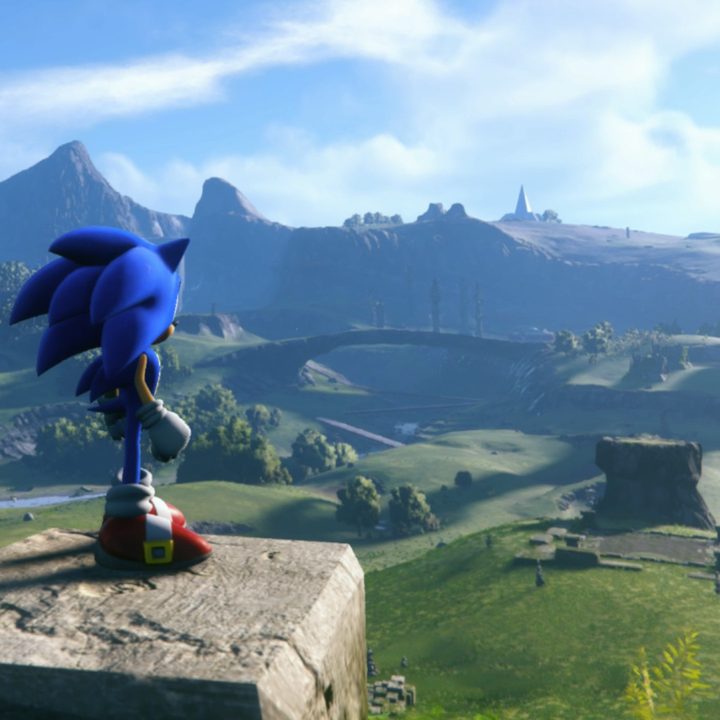 Sonic stares at a landscape in Sonic Frontiers.