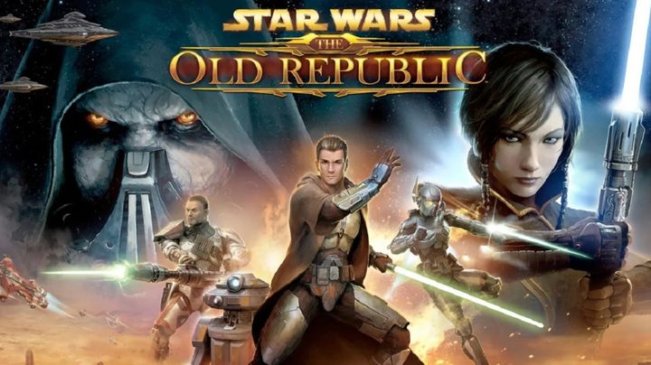 Star Wars: The Old Republic MMORPG promo art featuring a collage of characters.