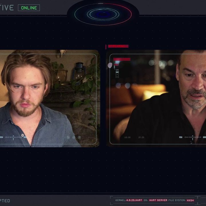 Chris Brochu and Aleks Paunovic videochatting in a scene from Zero Contact.