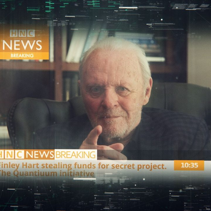 Anthony Hopkins pointing onscreen in a scene from Zero Contact.