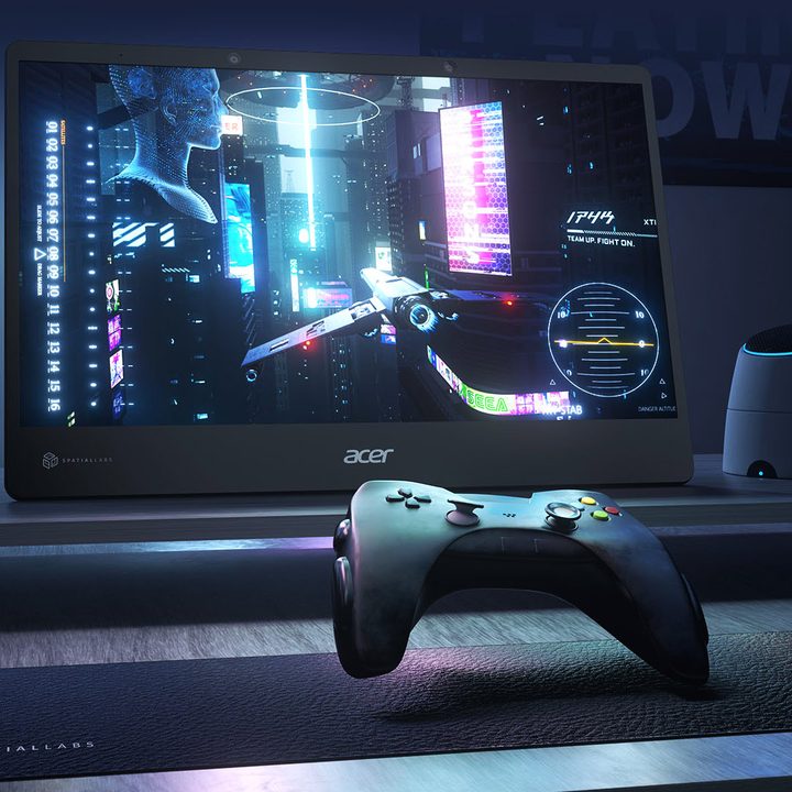 Gaming setup using an Acer SpatialLabs 3D monitor.