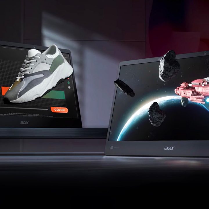 The Acer SpatialLabs View and SpatialLabs View Pro monitors sit side by side.