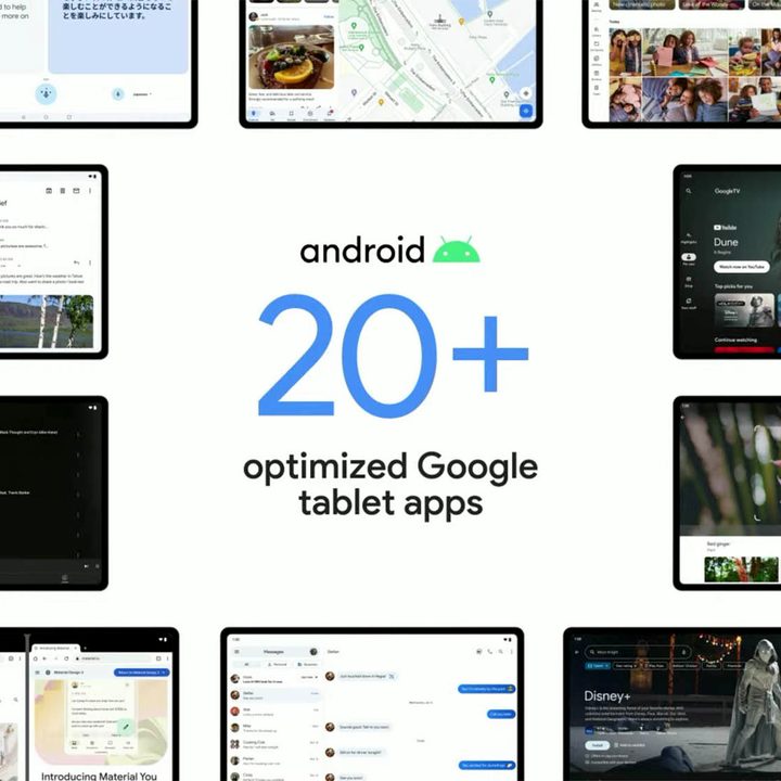 20+ optimized Google tablet apps on the event screen.
