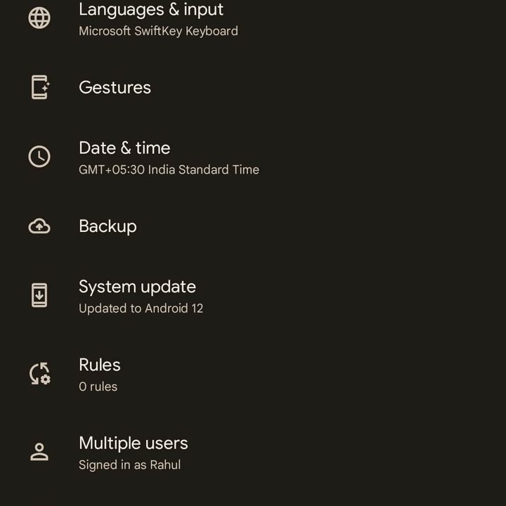 Android 12 System Menu Gestures.
