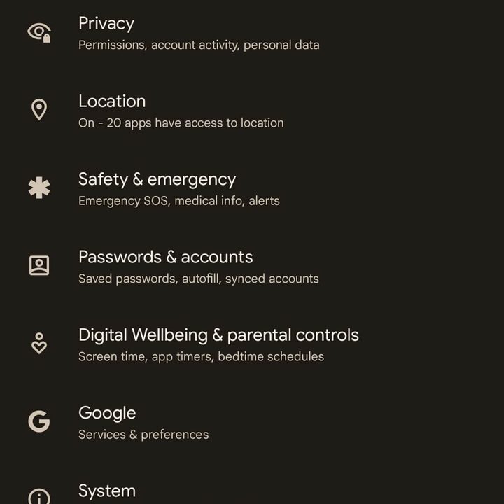 Android 12 System Menu.
