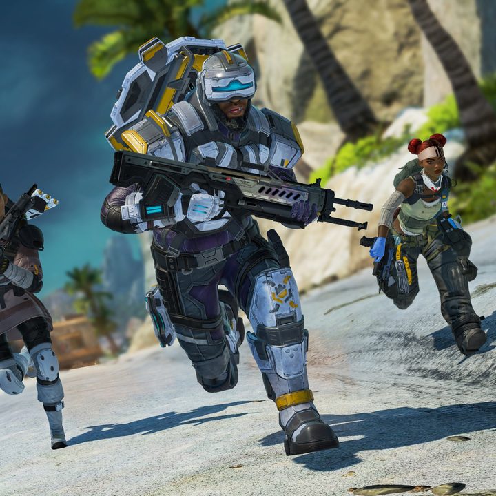 Newcastle runs with other heroes in Apex Legends.