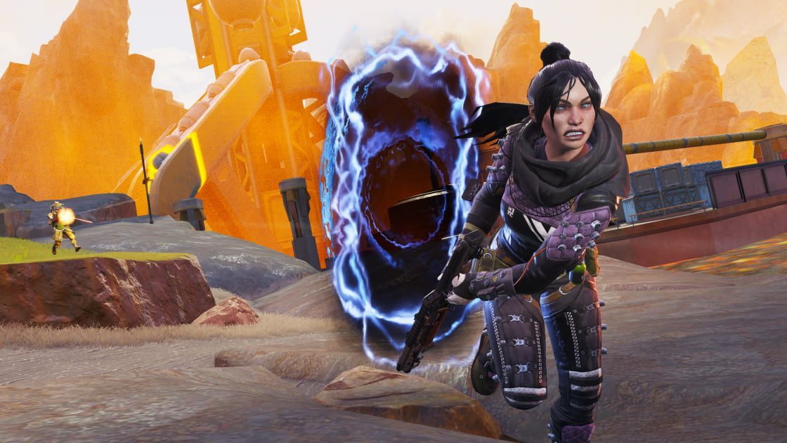 Wraith steps out of a portal in Apex Legends.