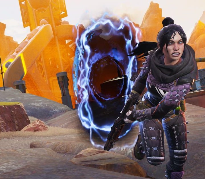 Wraith steps out of a portal in Apex Legends.