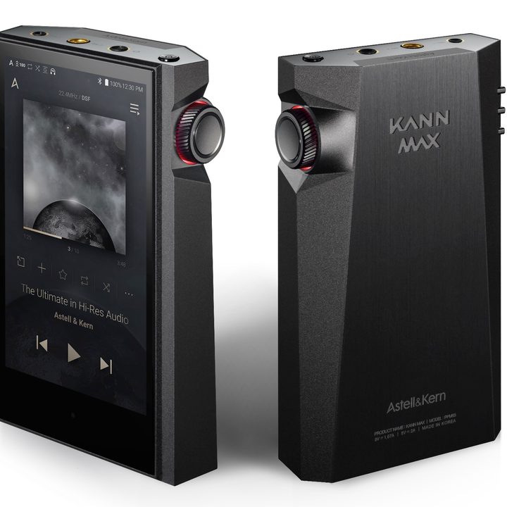 Front and back views of the Astell & Kern Kann Max portable digital audio player.