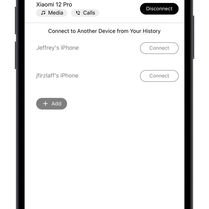 A-T Connect app showing the connected device management screen.